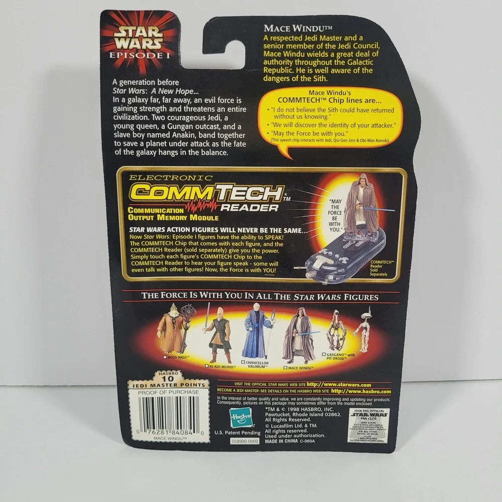 Star Wars Episode I Mace Windu Action Figure CommTech Chip Hasbro 1998 New